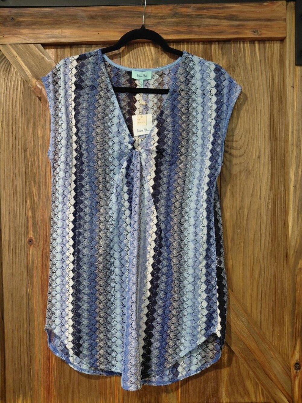 Aruba Blue Womens Small Blue Lace Crochet Tunic Top NWT Boho V Neck